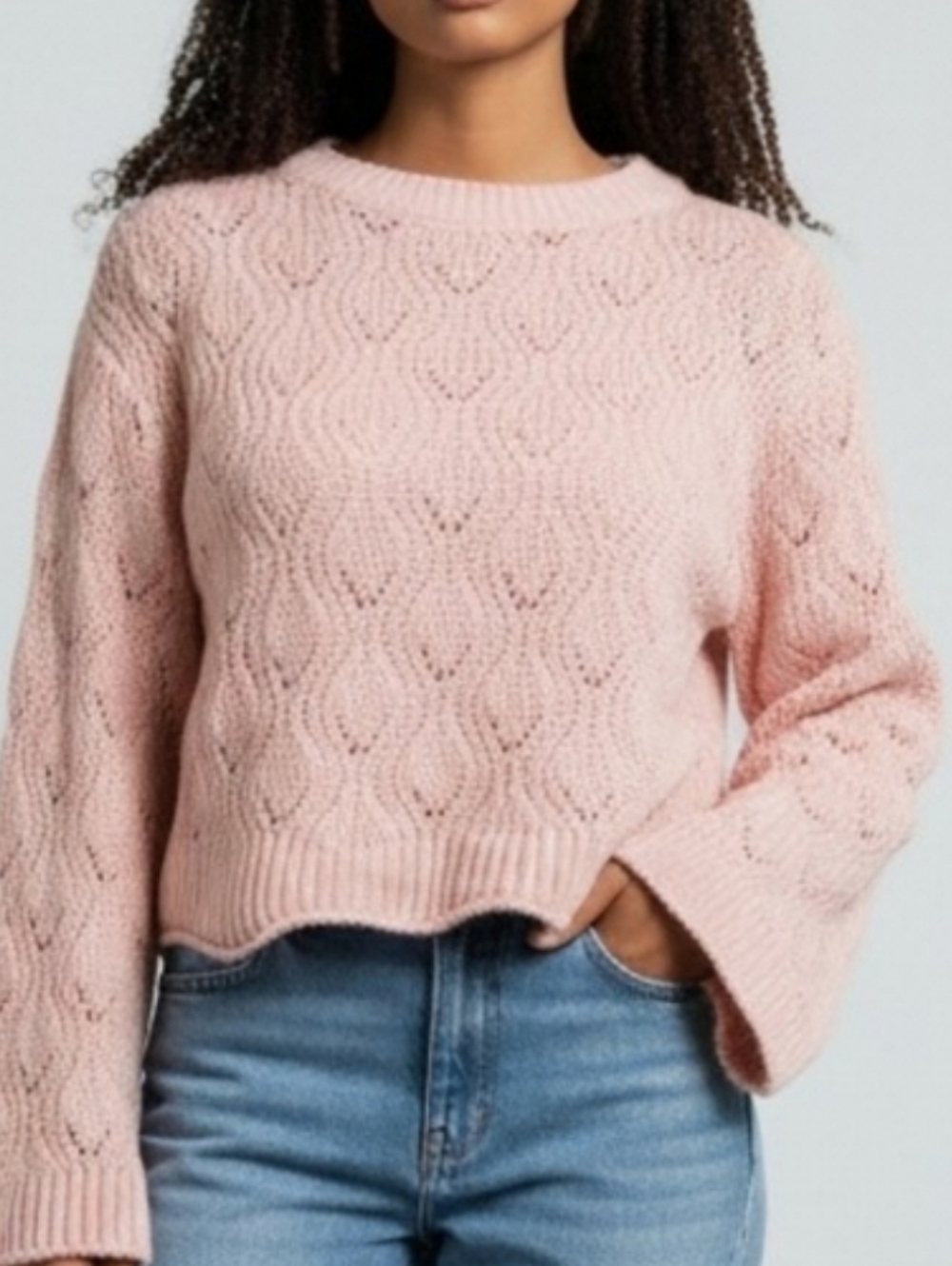 Francesca's Collections Baby Pink Crew Neck Crop Sweater S
